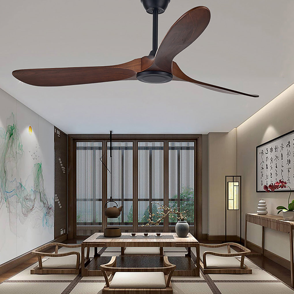 [Open-Box]Retro Solid Wood Frequency Conversion Silent Dimming Ceiling Fan with Lights