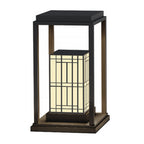Traditional Asian Outdoor Light with Rectangular Frame and Patterned Lampshade