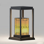 Traditional Asian Outdoor Light with Rectangular Frame and Patterned Lampshade