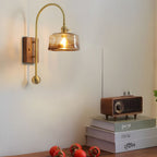 1 Head Vintage Brass Wall Light Glass Shade High Arm Wall Lamp