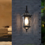 1-Light Black Clear Water Glass Outdoor Wall Light Lantern Wall Sconce Porch Wall Mounted Lights Exterior Wall Lamp