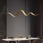 1-Light Linear LED Brass Elegant Flow Wave Pendant Light for Kitchen Island