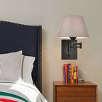 American style Swing Arm Wall Lamp with Fabric Shade Iron Light