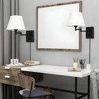 American style Swing Arm Wall Lamp with Fabric Shade Iron Light