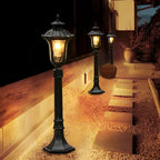 Vintage Classic Black LED Outdoor Lawn Post Light with Water Glass Lens