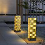 Grid-Designed LED Black Outdoor Lawn Lamp Modern Waterproof Landscape Bollard Lights