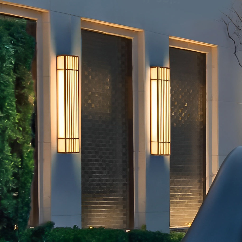 [Open-Box]Retro Vertical Stripe Grid LED Waterproof Brown Outdoor Wall Lamp