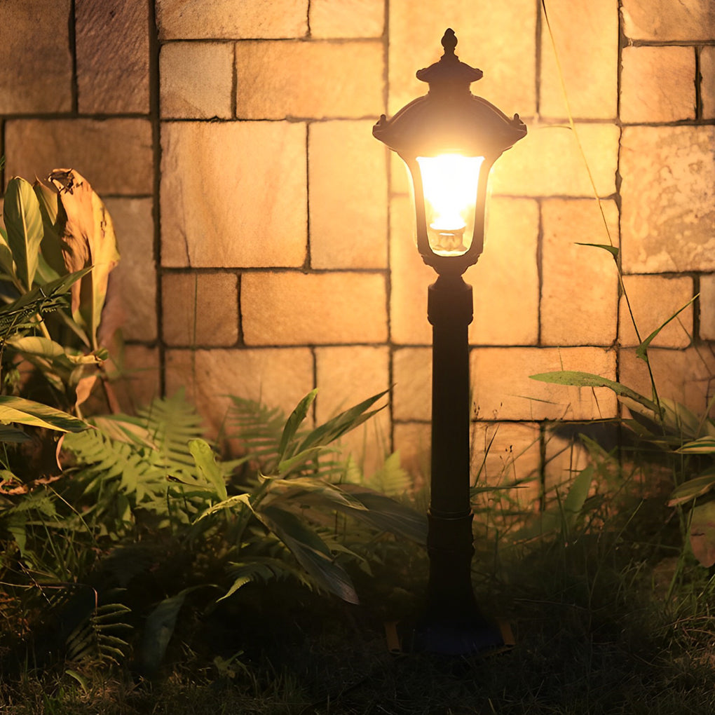 Vintage Classic Black LED Outdoor Lawn Post Light with Water Glass Lens