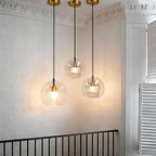 Creative Double Layer Glass Lampshade Electroplated Brass Chandelier