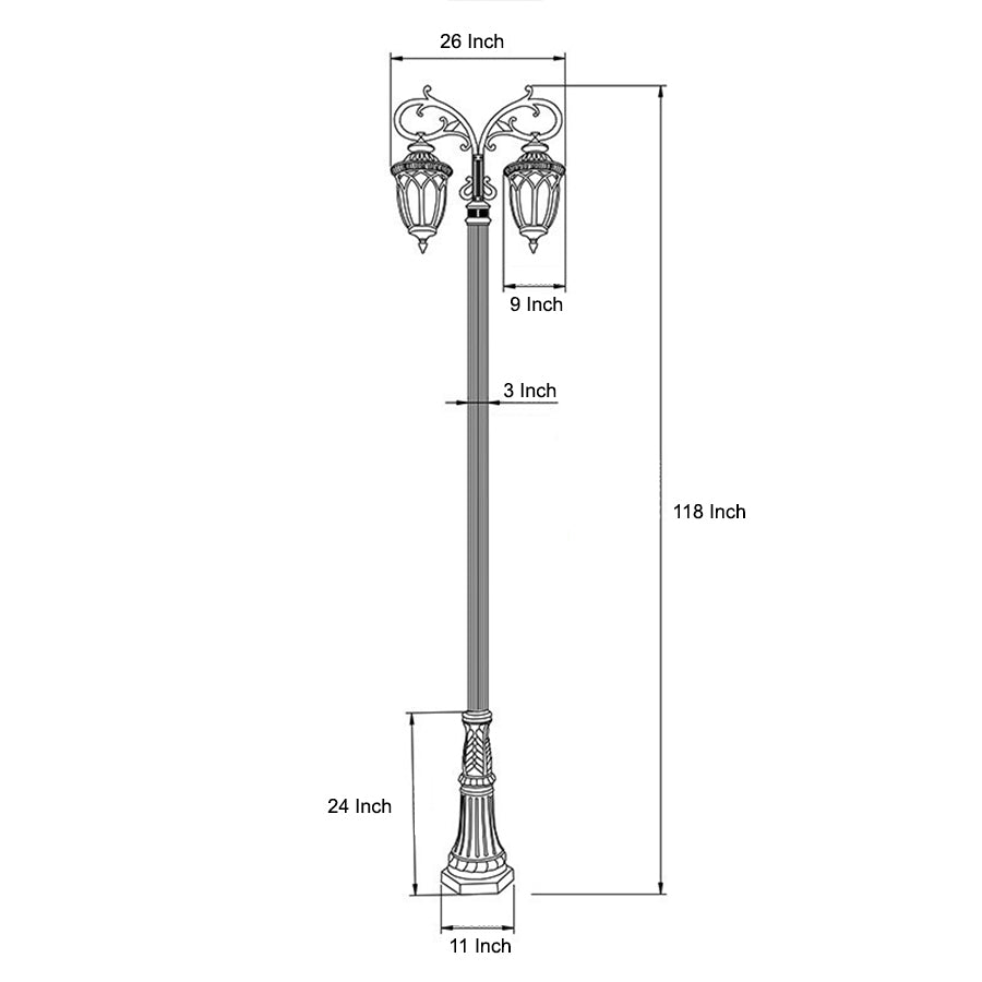 2 Head 118'' Aluminum Waterproof LED Black European Style Street Lights