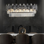 Long Rectangular Three Step Dimming LED Crystal Postmodern Chandelier
