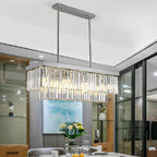 Rectangular Metal Crystal 3 Step Dimming Nordic Dining Room Chandelier