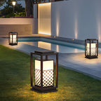 Retro Black LED Solar Lawn Lamp Patterned Pathway Lights for Outdoors