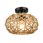 Round Hand Woven Cage Rope Beige Retro Minimalist Ceiling Light Chandelier