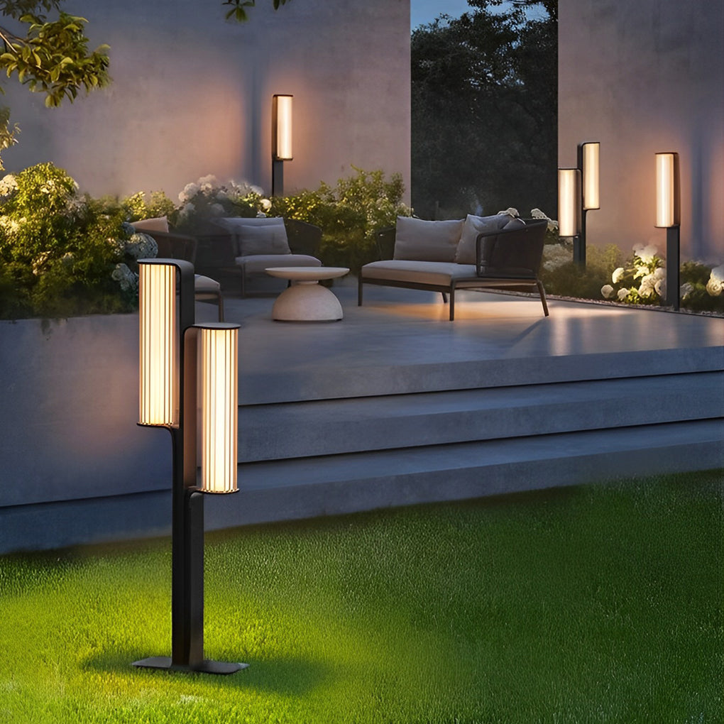 Back-to-Back Dual Cylinder LED Pathway Lights Black Waterproof Outdoor Lamp