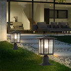 Striped Glass Shade LED Waterproof Black Modern Outdoor Post Lights