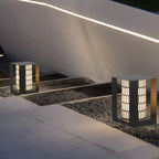 Four-Panel Cylinder Lantern LED Black Waterproof Outdoor Light with Lattice Pattern