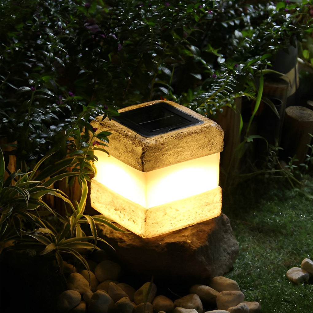Sleek Square Resin Solar LED Garden Lamp