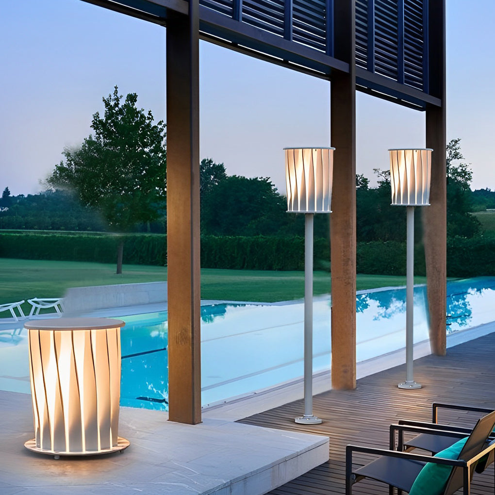 Stainless Steel Outdoor Floor Lamp with Rotating Design and Vertical Slats
