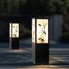 Vintage Square Solar LED Path Light Artistic Floral Landscape Bollard Lights
