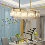Rectangular LED Three Step Dimming Crystal Strips Postmodern Chandelier