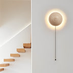 Japanese Style Travertine Stone Round LED Wall Sconce
