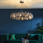 Round Iron LED Oval Crystal Decor Smoke Gray Modern Chandelier Light