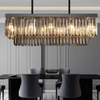 Rectangular Crystal LED 3 Step Dimming Smoke Gray Modern Chandelier