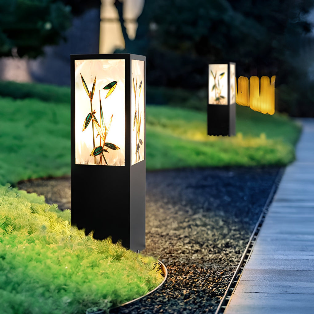 Vintage Square Solar LED Path Light Artistic Floral Landscape Bollard Lights