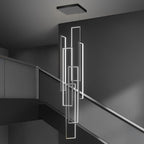 6 Rectangular Frame Aluminum LED Black Nordic Duplex Stair Chandelier