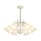6 Lights Pastoral White Flowers Three Step Dimming French Style Chandelier