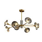 6/8 Lights Flowers Crystal 3 Step Dimming Copper Post-Modern Chandelier