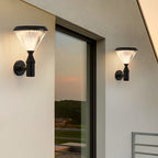 Round Solar LED Outdoor Lights in Black with Ribbed Lampshade