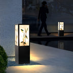 Vintage Square Solar LED Path Light Artistic Floral Landscape Bollard Lights