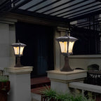 Ornate Top Vintage Solar LED Lawn Lamp in Elegant Coffee Gold Finish