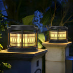 Round Retro Pattern Waterproof LED Black Modern Solar Fence Post Lights