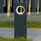 Sleek Black Modern Outdoor Pathway Bollard Lights with Unique Round Hole Feature