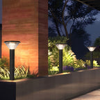 Contemporary Tapered Solar LED Pathway Light Black Cylindrical Outdoor Lighting