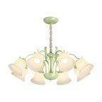 8 Heads Pastoral White Flowers 3 Step Dimming French Style Chandelier