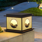 Retro Mountain Scenery LED Waterproof Black Modern Solar Pillar Lamp