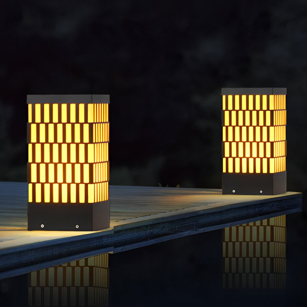 Grid-Designed LED Black Outdoor Lawn Lamp Modern Waterproof Landscape Bollard Lights