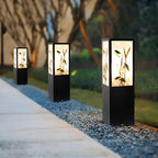 Vintage Square Solar LED Path Light Artistic Floral Landscape Bollard Lights