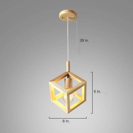 Adjustable Wood Square Pendant Light Modern Hanging Ceiling Lights