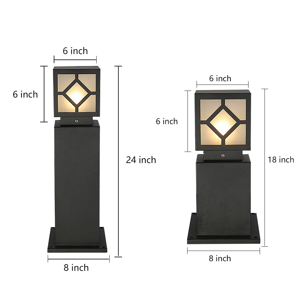 Elegant Solar-Powered Square Bollard Light Retro European Garden Lighting