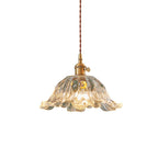Flower Pendant Lighting Japanese-Style Floral Glass Brass Light