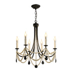 Pearl Chandelier Black Iron Artistic Crystal Ceiling Light
