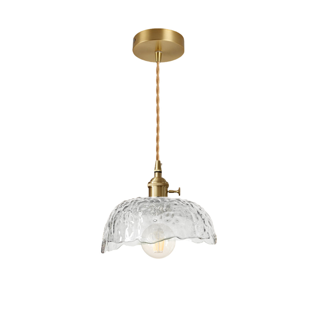 Nordic Pendant Light Hammered Glass and Brass Light