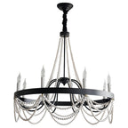 Vintage Wrought Iron Chandelier French Artistic Pearl Ceiling Light