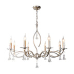 Candle Stick Chandelier Iron Silver Finish Crystal Ceiling Light