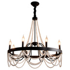 Vintage Wrought Iron Chandelier French Artistic Pearl Ceiling Light